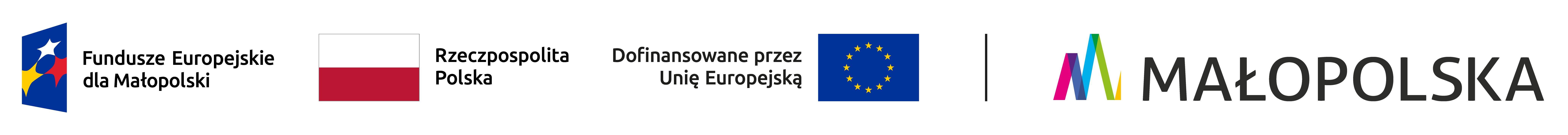 Logotypy Fundusze Europejskie, RM, Małopolska, UE